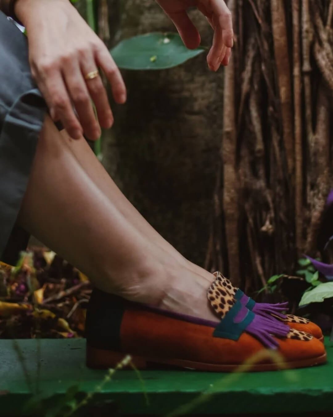 Loafer mit Fransen und Animal-Print