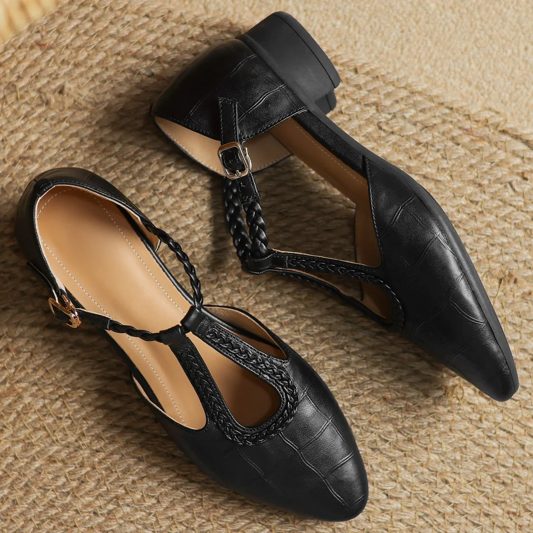 Astrid – Klassischer Leder-Riemchenschuh mit Geflochtenem T-Riemen