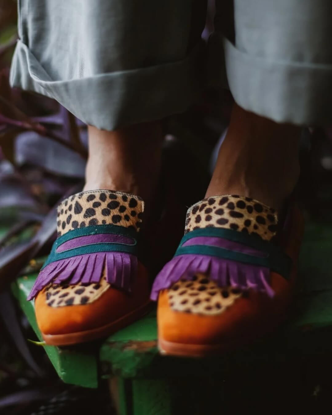 Loafer mit Fransen und Animal-Print