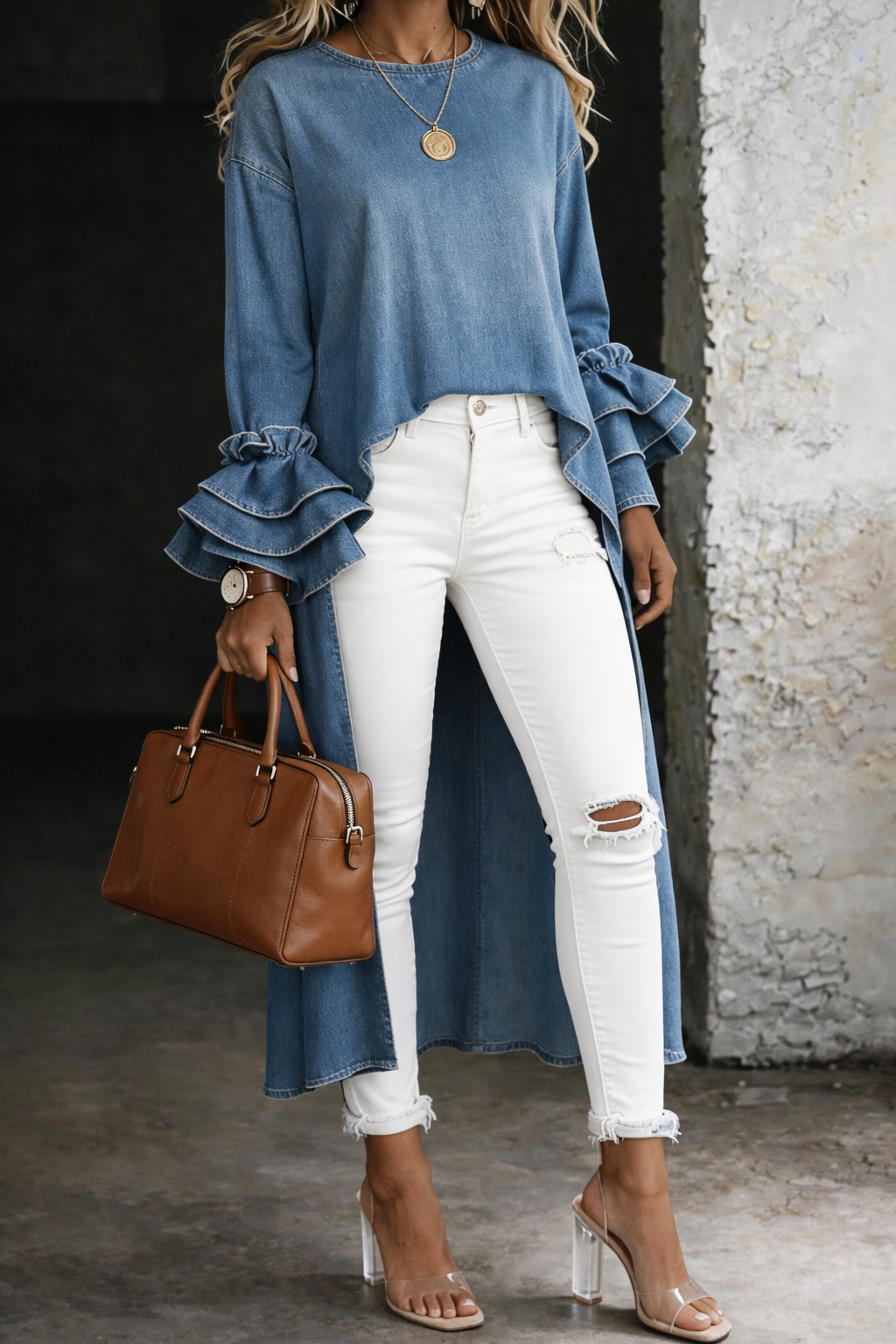 Karen | Langes Maxikleid aus weichem gewaschenem Vintage-Denim