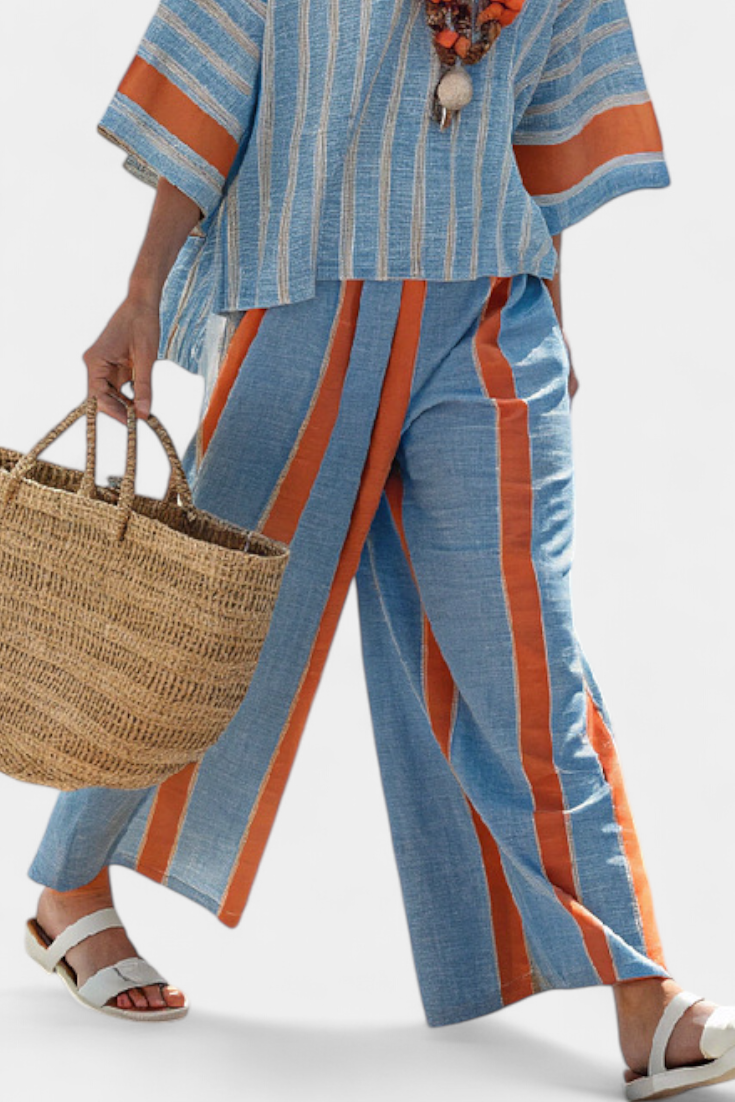 Elise – Raffiniertes Terrakotta Gestreiftes Top & Hose