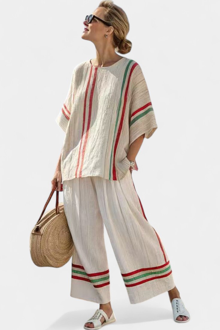 Bente – Bequeme Boho-Print Bluse & Locker Fallende Hose