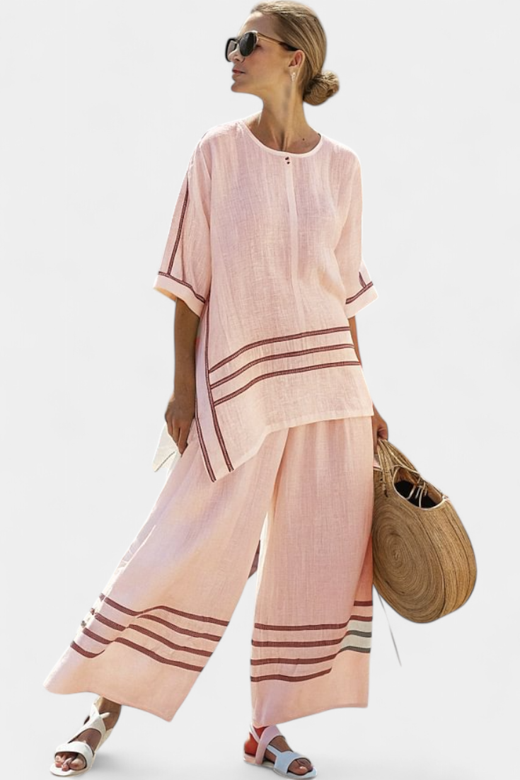 Roos – Raffiniertes Asymmetrisches Gestreiftes Top & Auffällige Hose