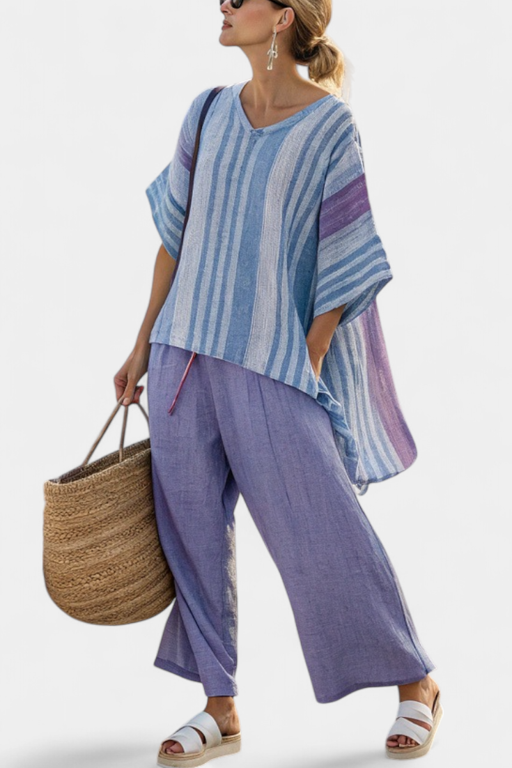 Demi – Elegantes Lavendel- & Himmelblaues Top & Hose