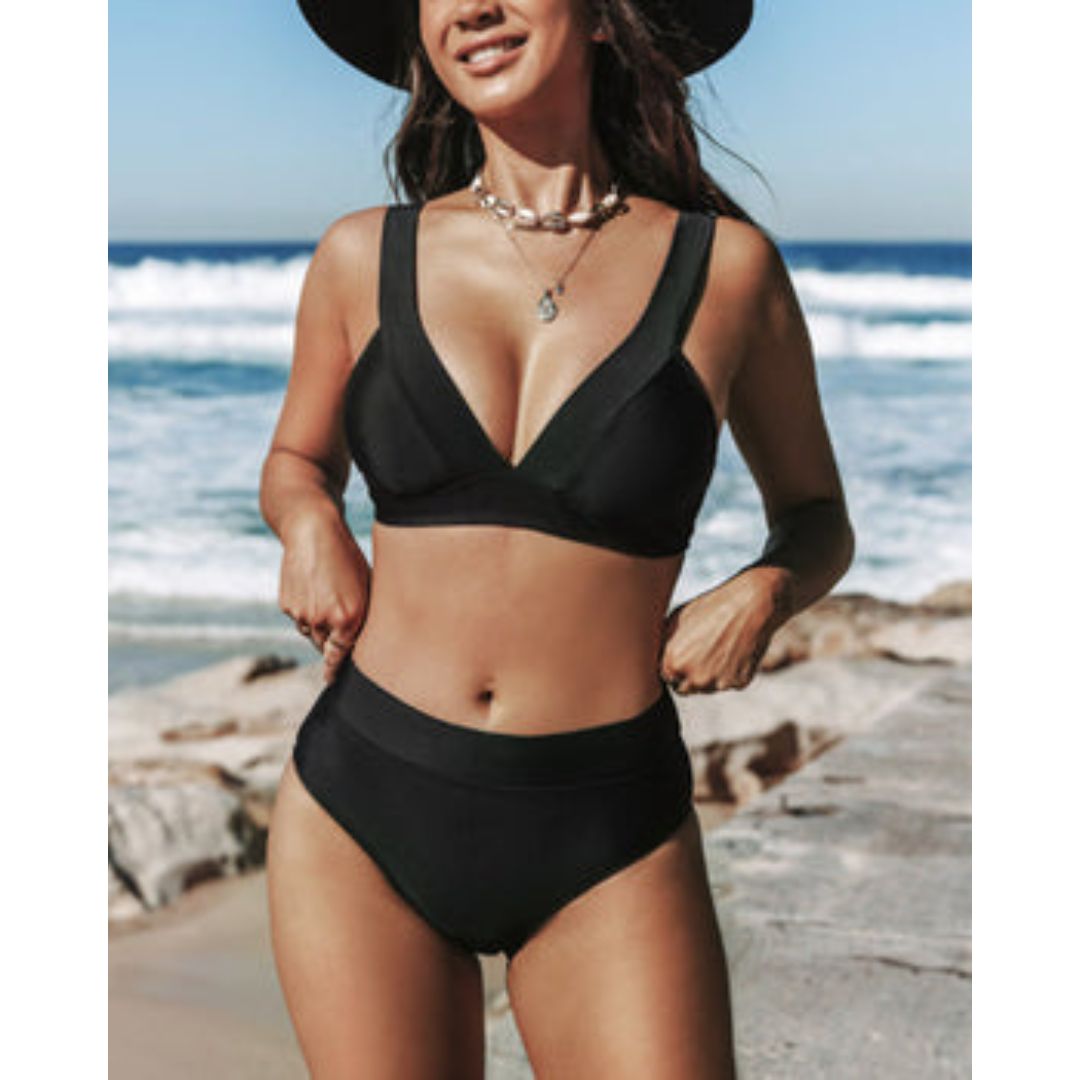 Hilde – Einfarbiger Badeanzug mit hoher Taille