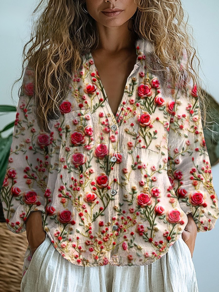 Retro Blumen Bluse Dunkel