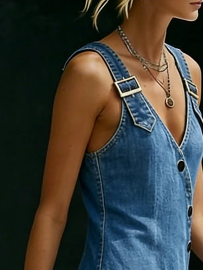 Judy | Weiche Vintage-Latzhose aus Denim mit Blumenmuster