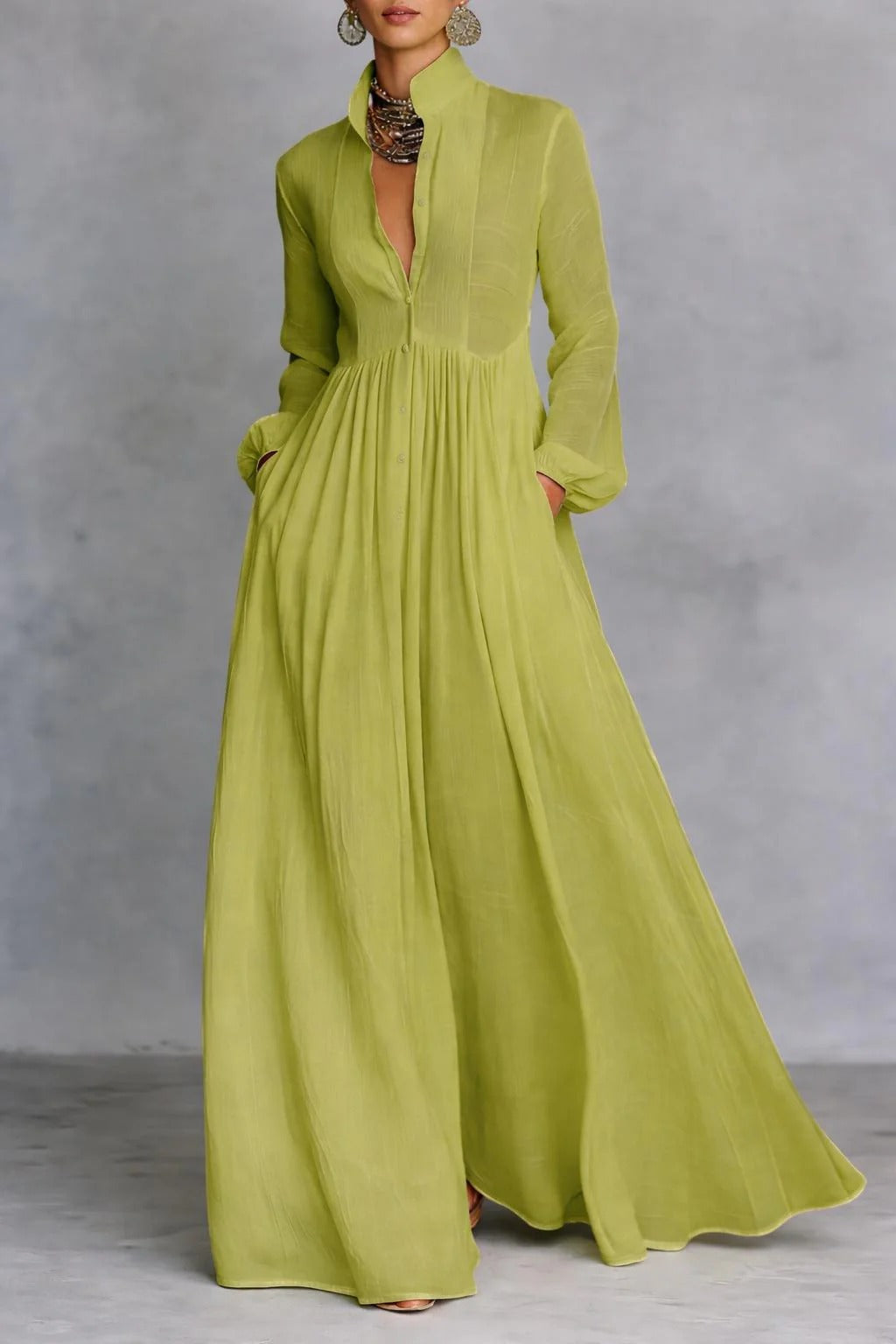 Selene | Fließendes Maxikleid mit Knopfleiste vorne