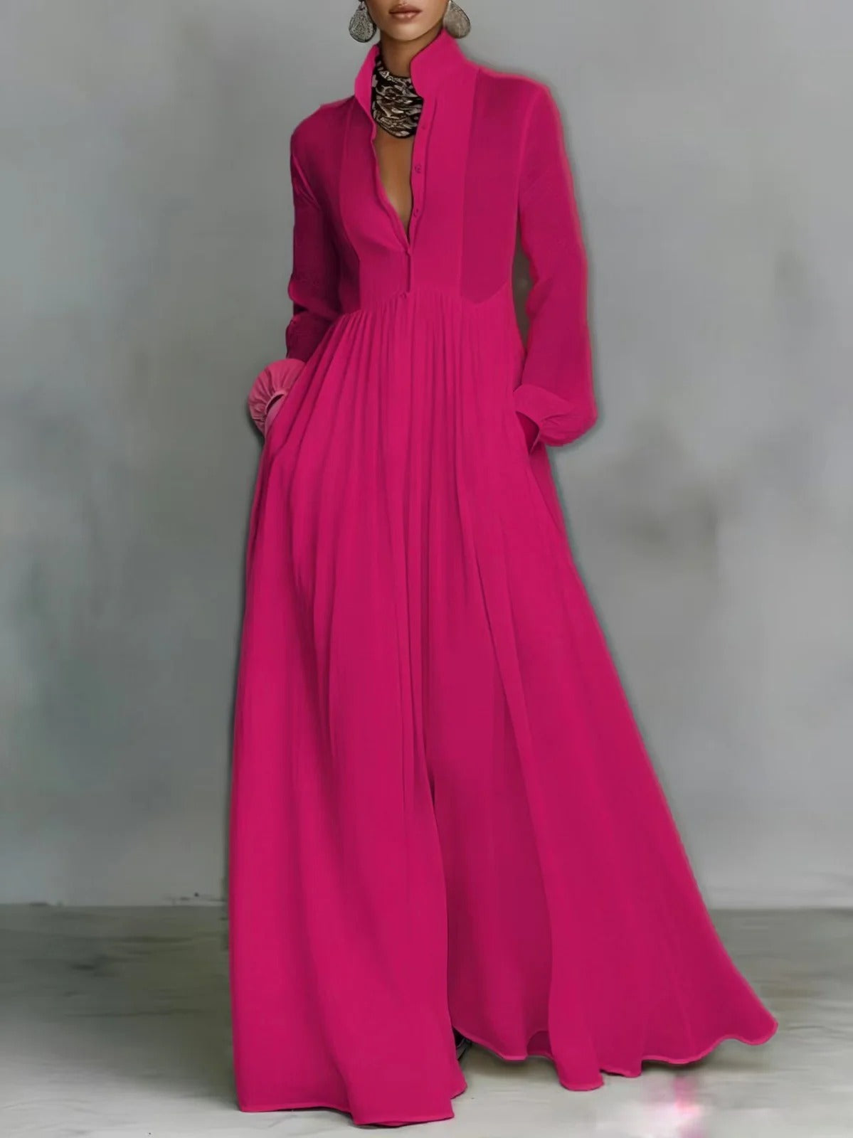Selene | Fließendes Maxikleid mit Knopfleiste vorne