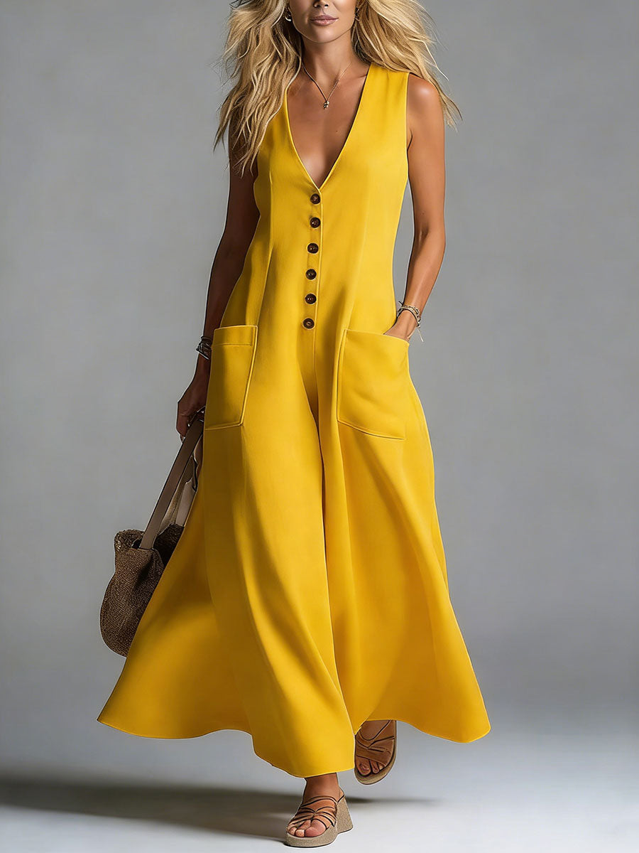 Noa | Fließendes Maxikleid mit Knopfleiste
