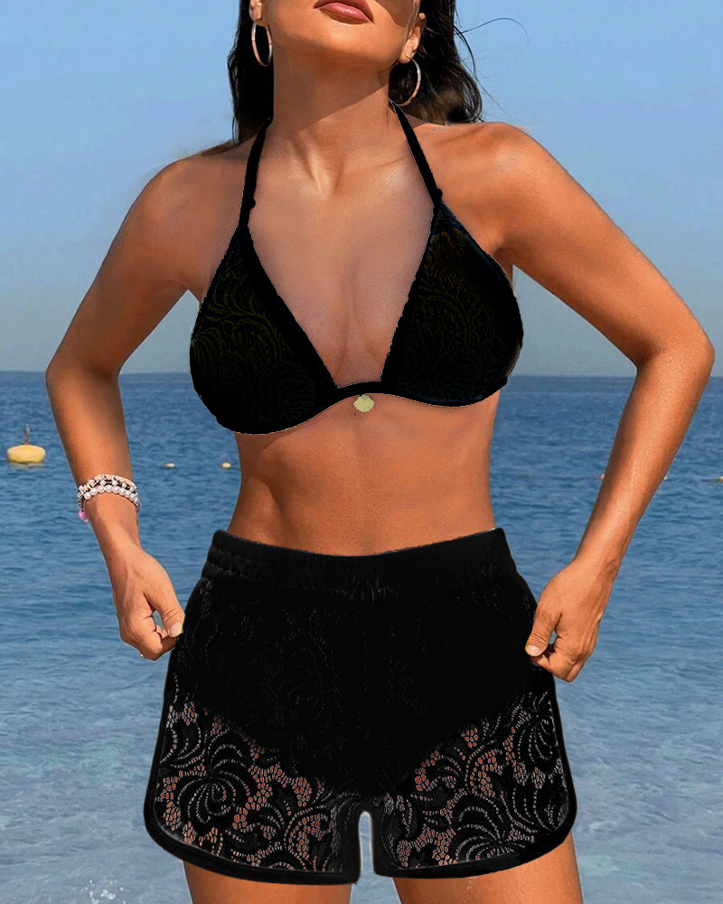 Lana | Elegantes einfarbiges Spitzen-Bikini-Set