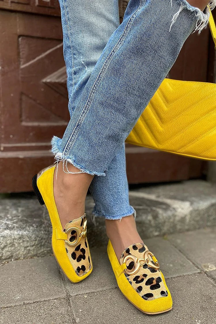 Gelber Loafer mit Animal-Print-Detail