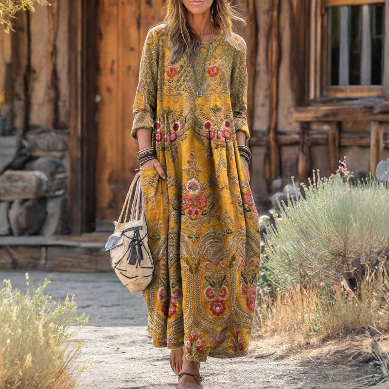 Evelyn | Vintage-inspiriertes langärmeliges Freizeitkleid