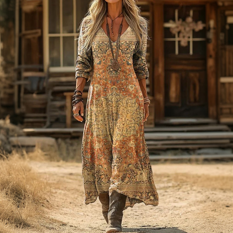 Evelyn | Vintage-inspiriertes langärmeliges Freizeitkleid