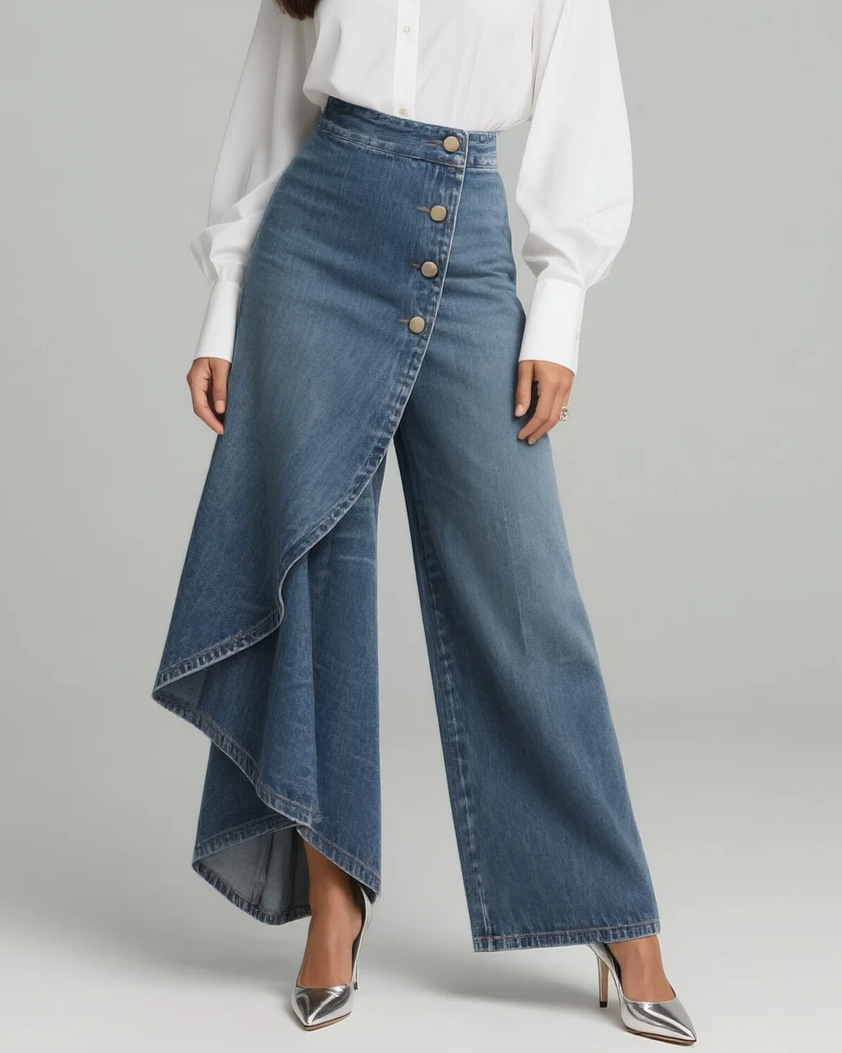 Nicole | Vintage-Denimbluse mit Blumenmuster