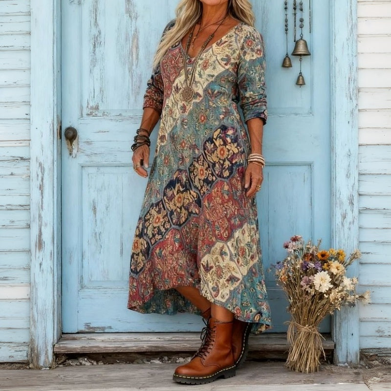 Evelyn | Vintage-inspiriertes langärmeliges Freizeitkleid