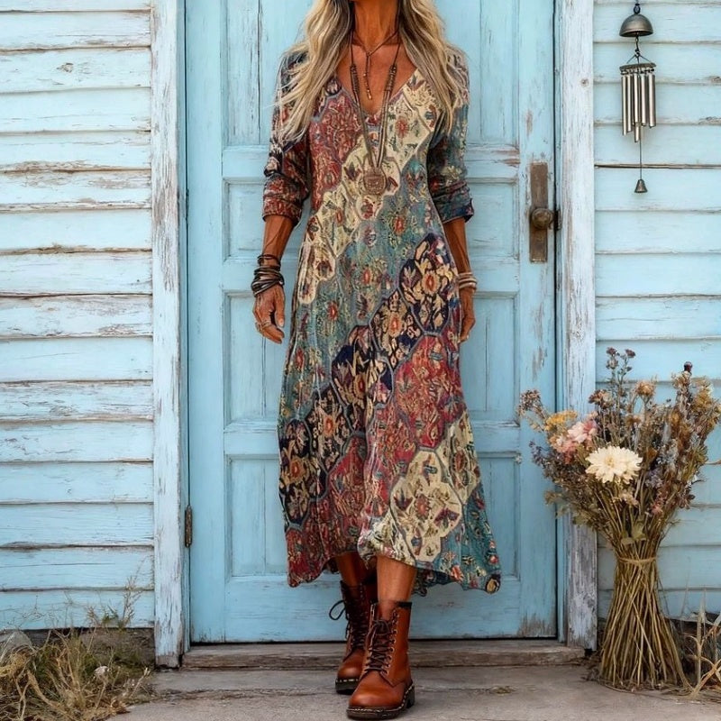 Evelyn | Vintage-inspiriertes langärmeliges Freizeitkleid