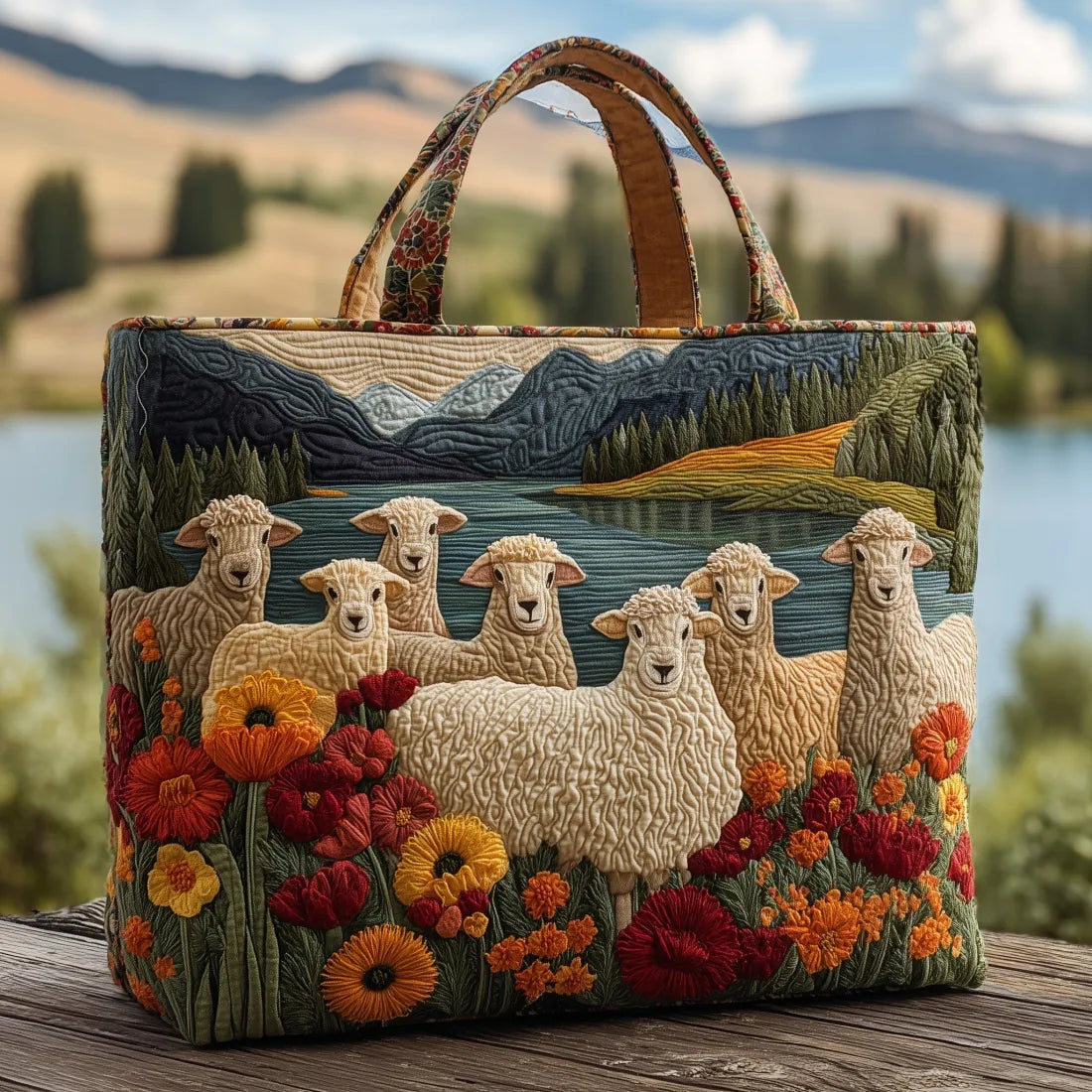 Gesteppte Tasche Schafe im See