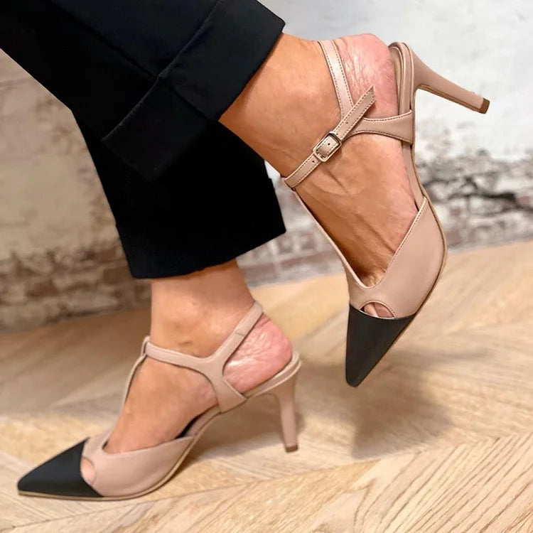 Bicolor-Flachschuh mit Riemchen
