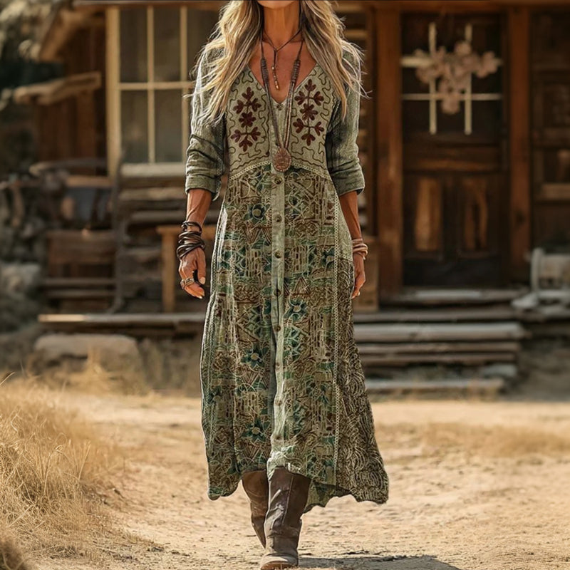 Evelyn | Vintage-inspiriertes langärmeliges Freizeitkleid