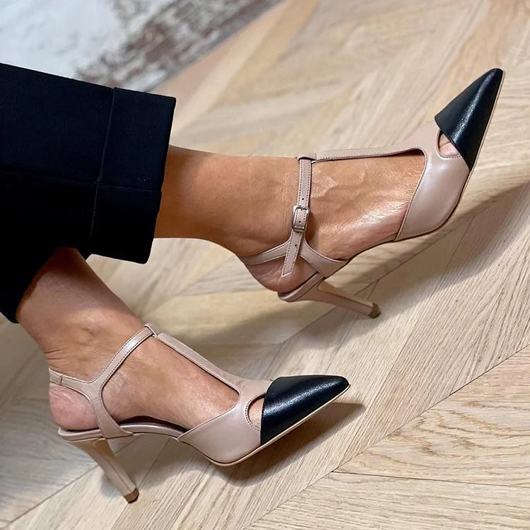 Bicolor-Flachschuh mit Riemchen