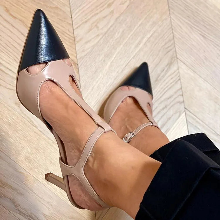 Bicolor-Flachschuh mit Riemchen