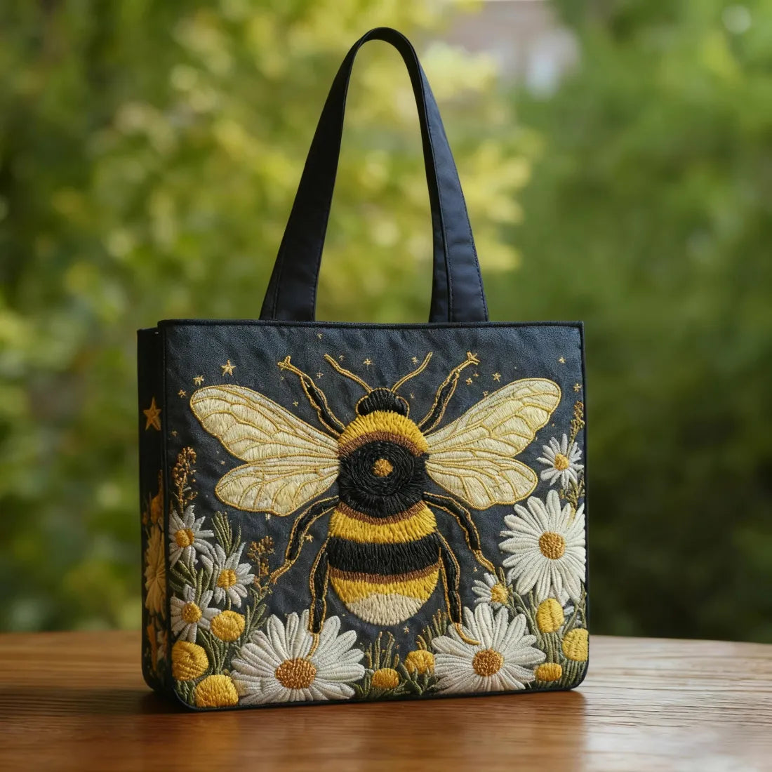 Gesteppte Tasche Biene mit Gänseblümchen und Sternen