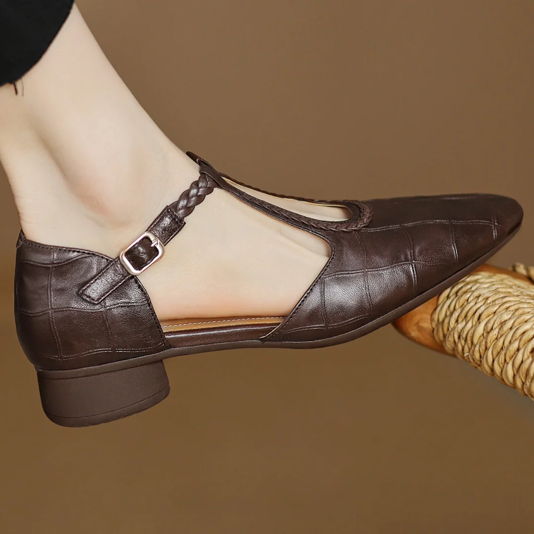 Astrid – Klassischer Leder-Riemchenschuh mit Geflochtenem T-Riemen