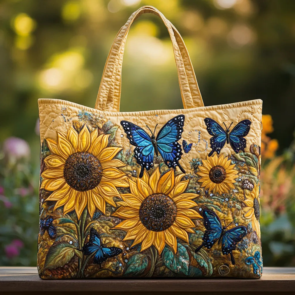 Gesteppte Tasche Sonnenblumen und Blaue Schmetterlinge