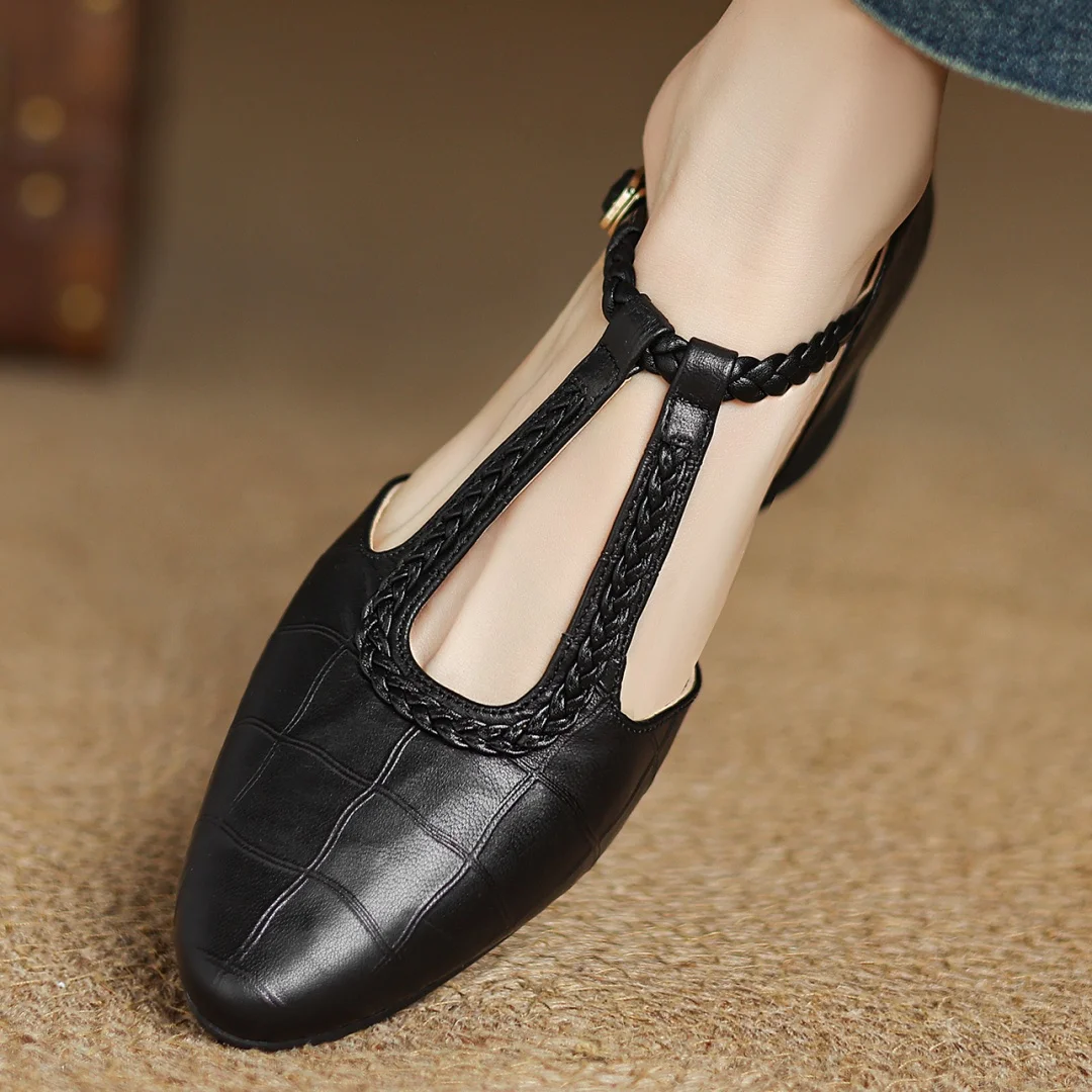 Astrid – Klassischer Leder-Riemchenschuh mit Geflochtenem T-Riemen