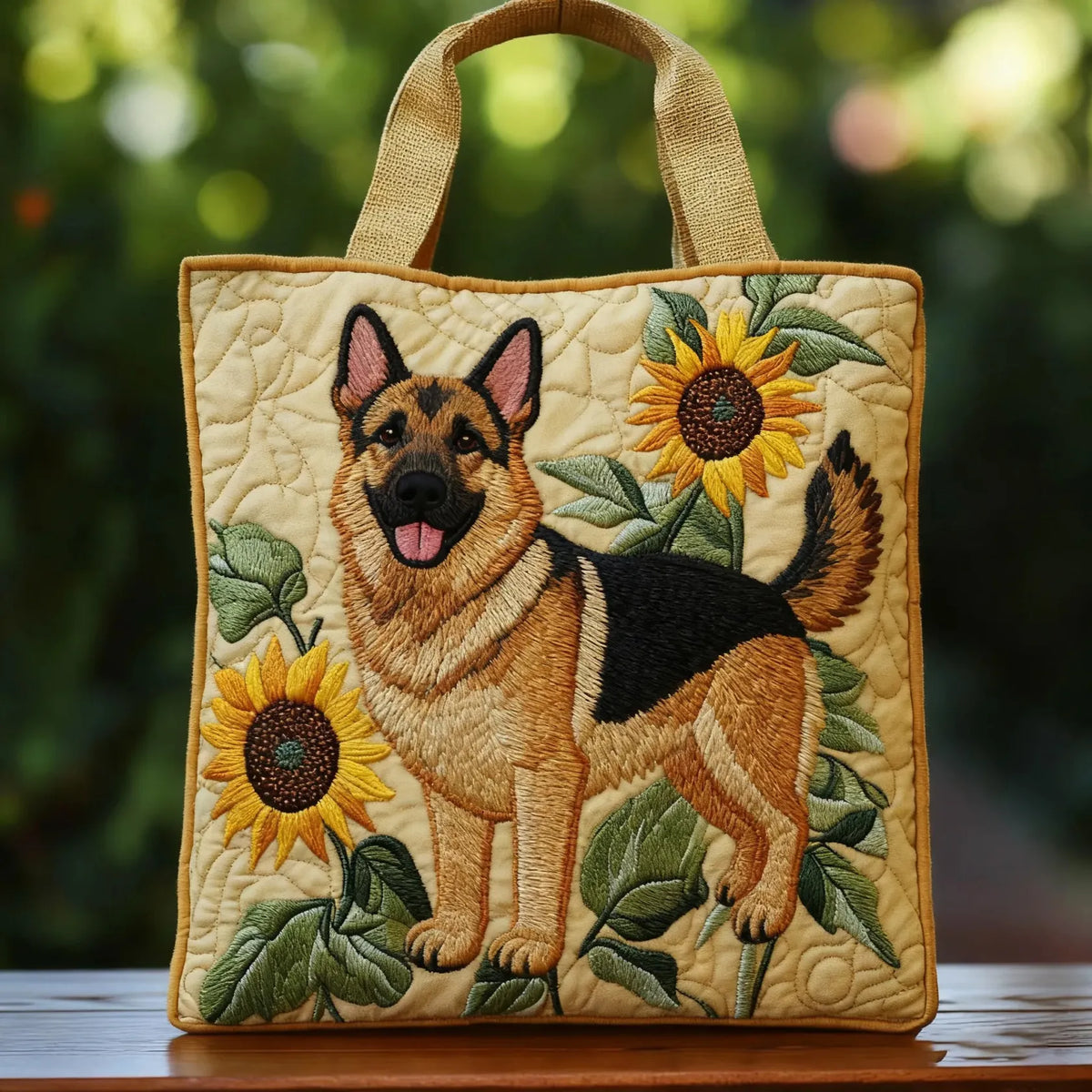 Gesteppte Tasche Deutscher Schäferhund mit Blumen