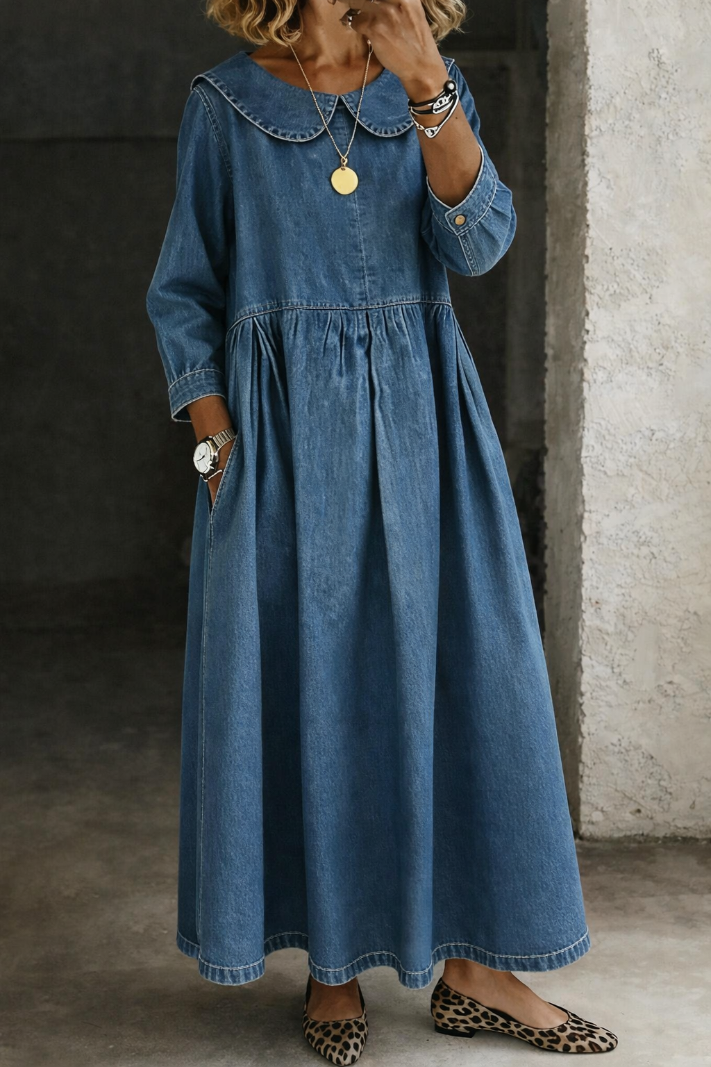 Vera | Langes Denimkleid mit Knöpfen