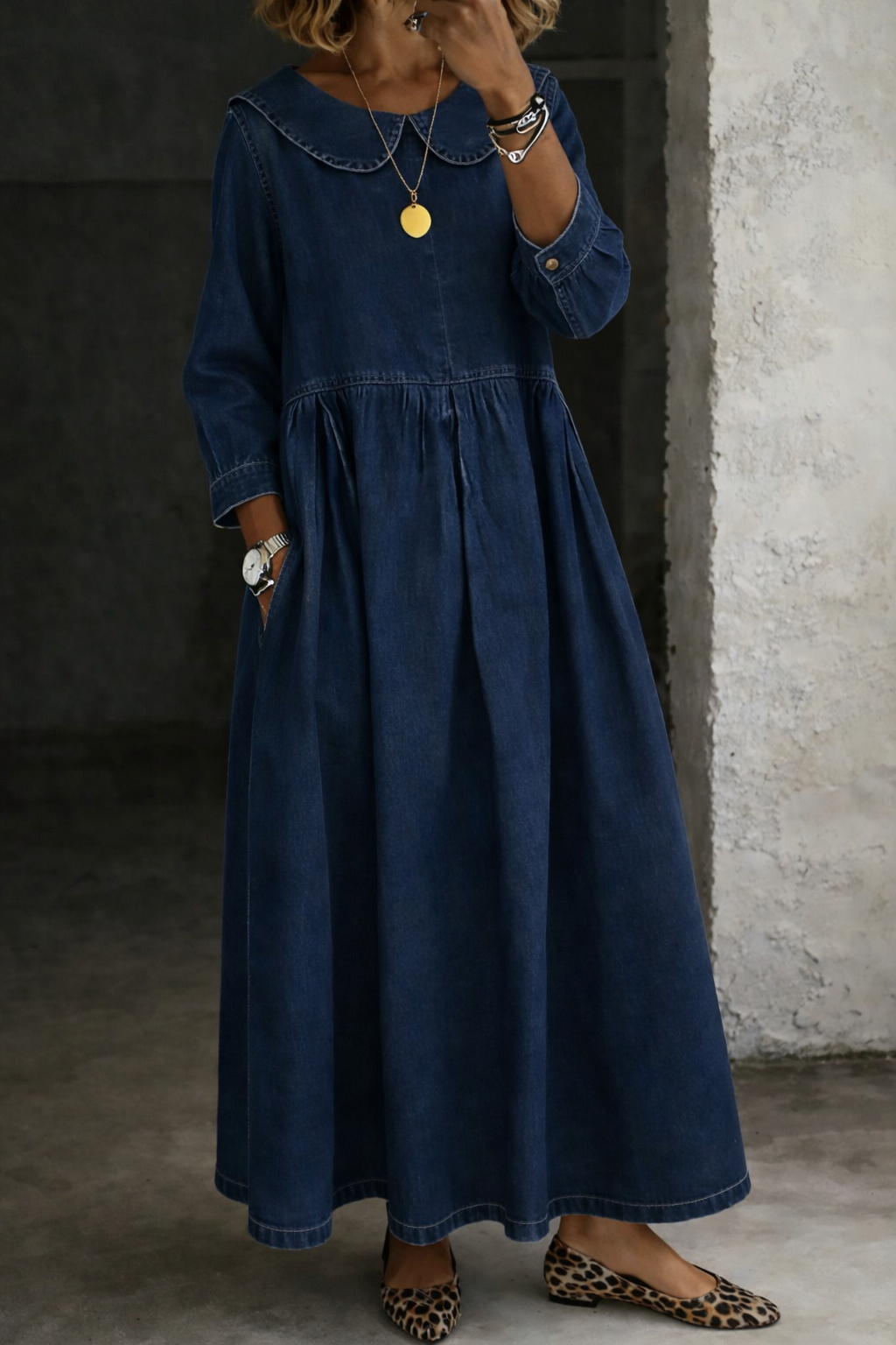 Vera | Langes Denimkleid mit Knöpfen