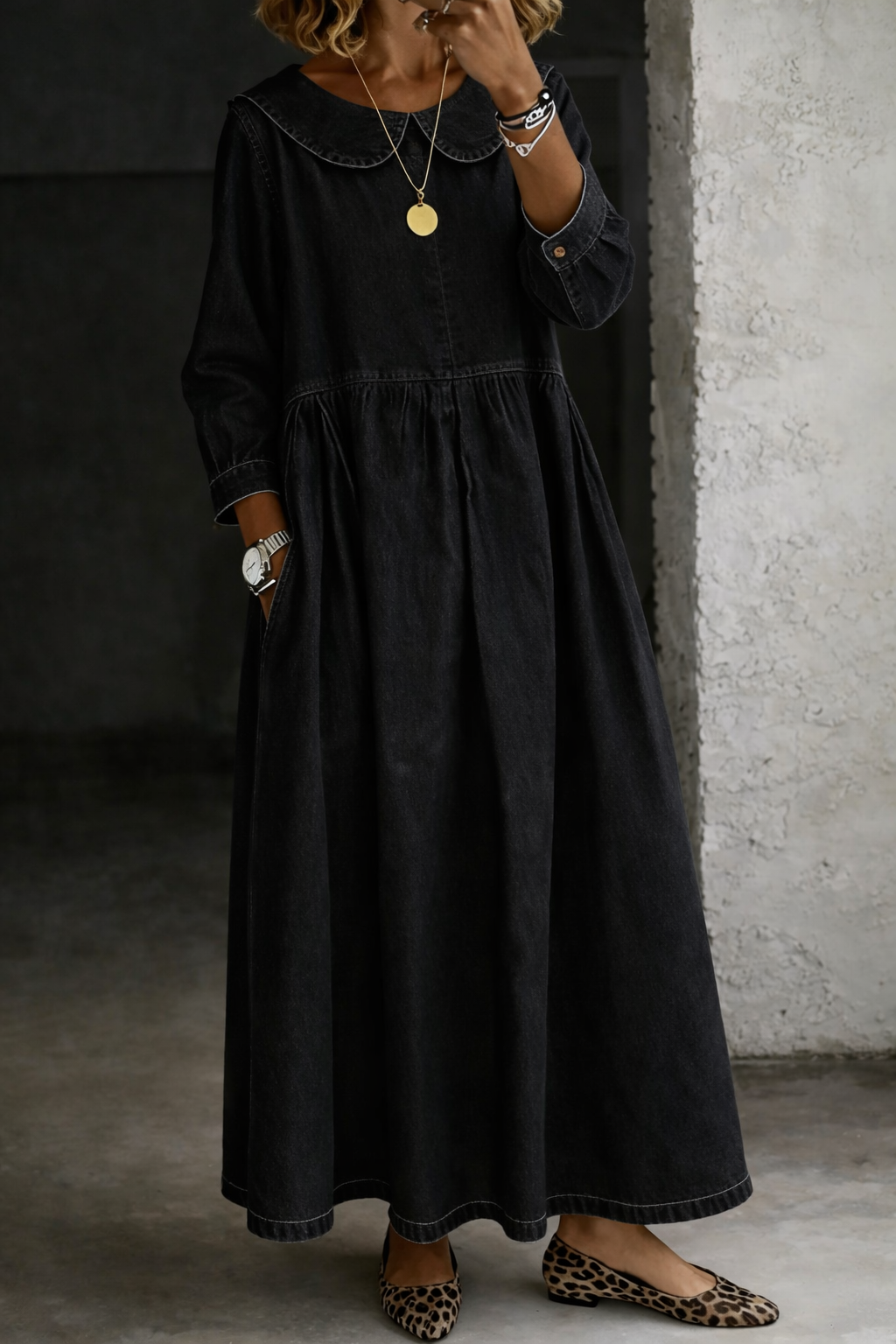 Vera | Langes Denimkleid mit Knöpfen