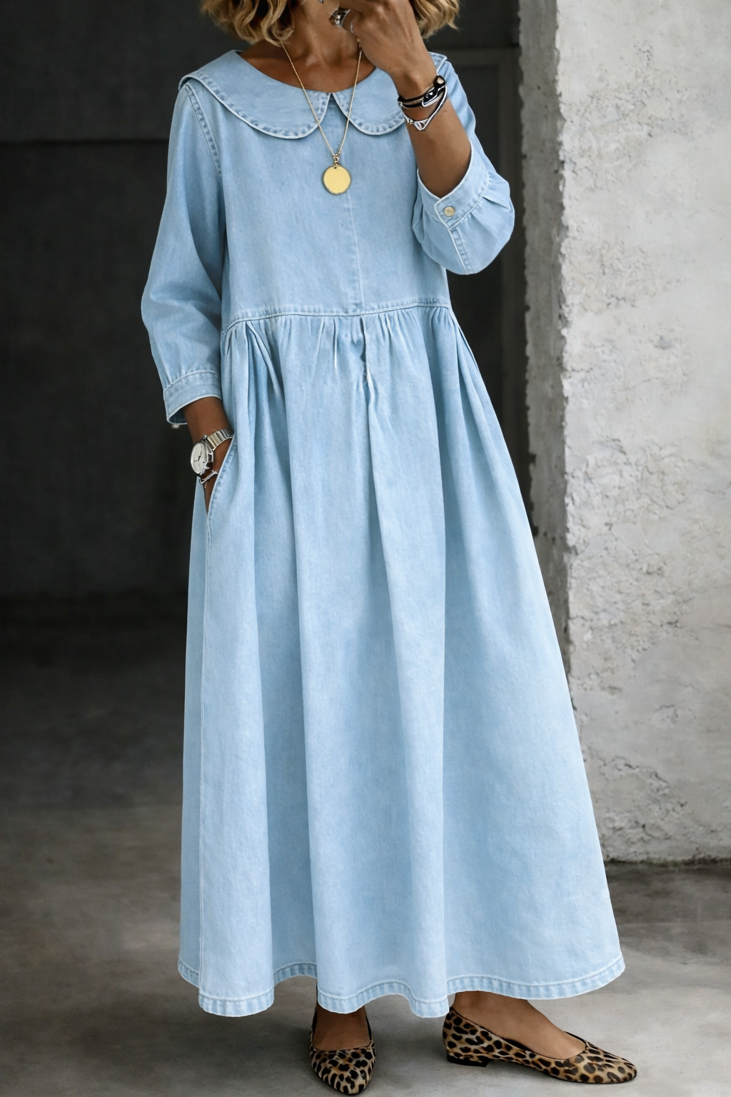 Vera | Langes Denimkleid mit Knöpfen