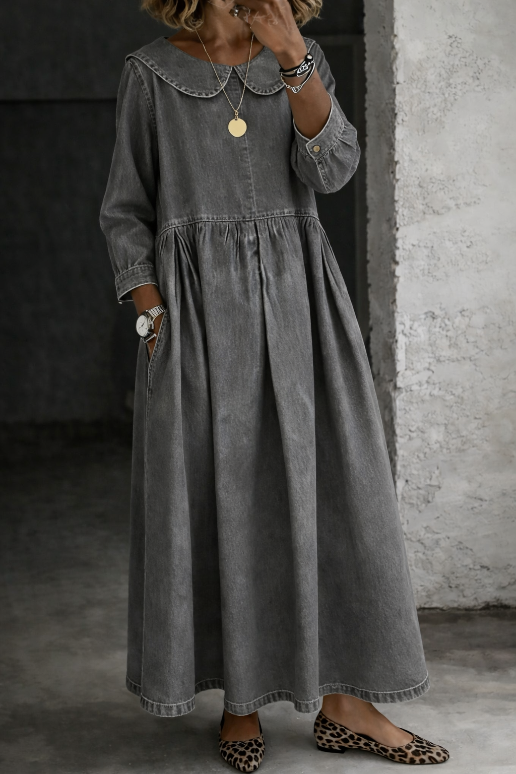 Vera | Langes Denimkleid mit Knöpfen