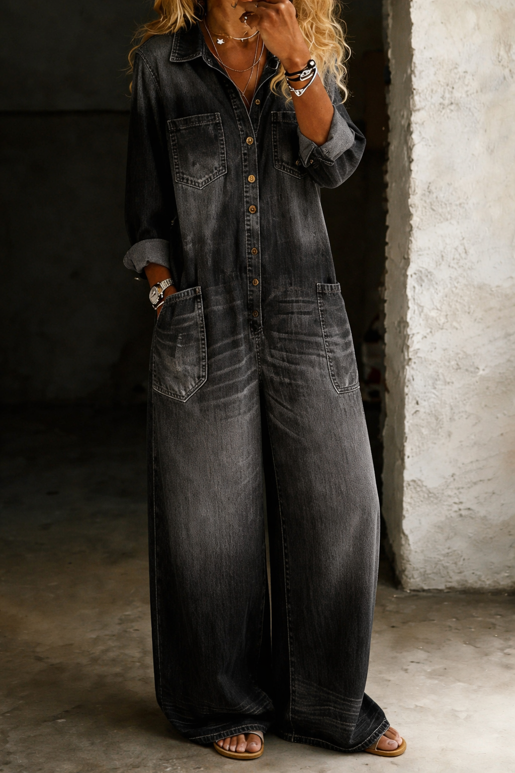 Ivy | Zweiteiliges Set aus weichem gewaschenem Vintage-Denim