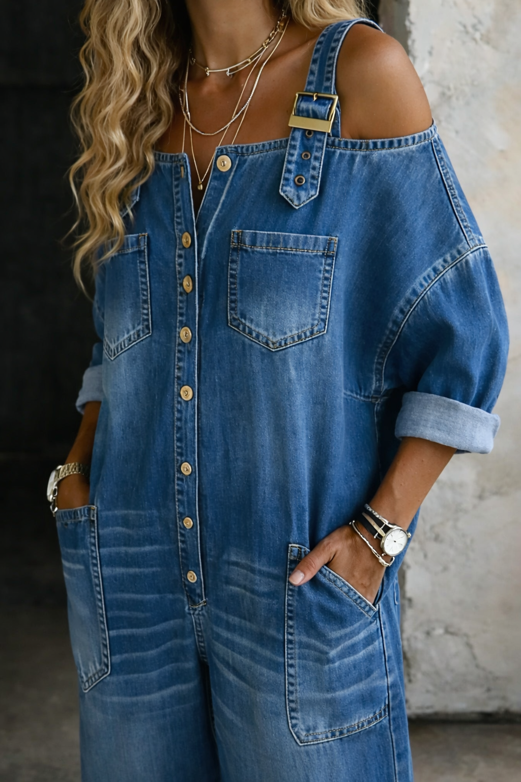 Mae | Weiche Vintage-Latzhose aus Denim mit verstellbaren Trägern
