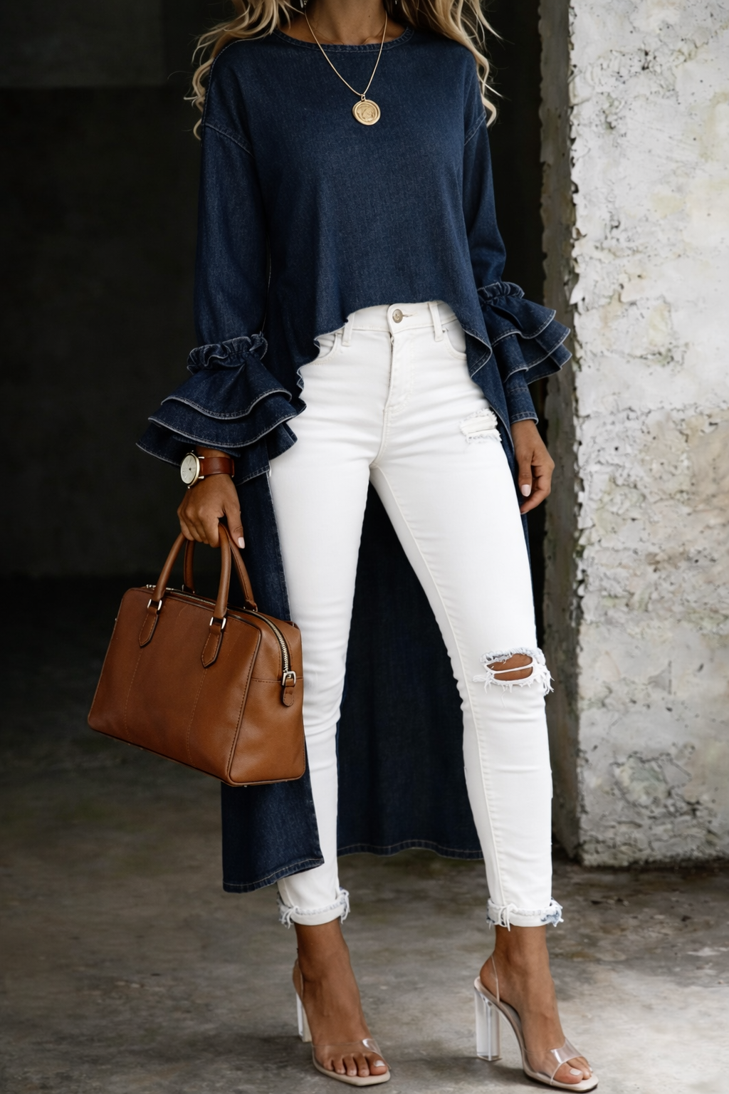 Karen | Langes Maxikleid aus weichem gewaschenem Vintage-Denim