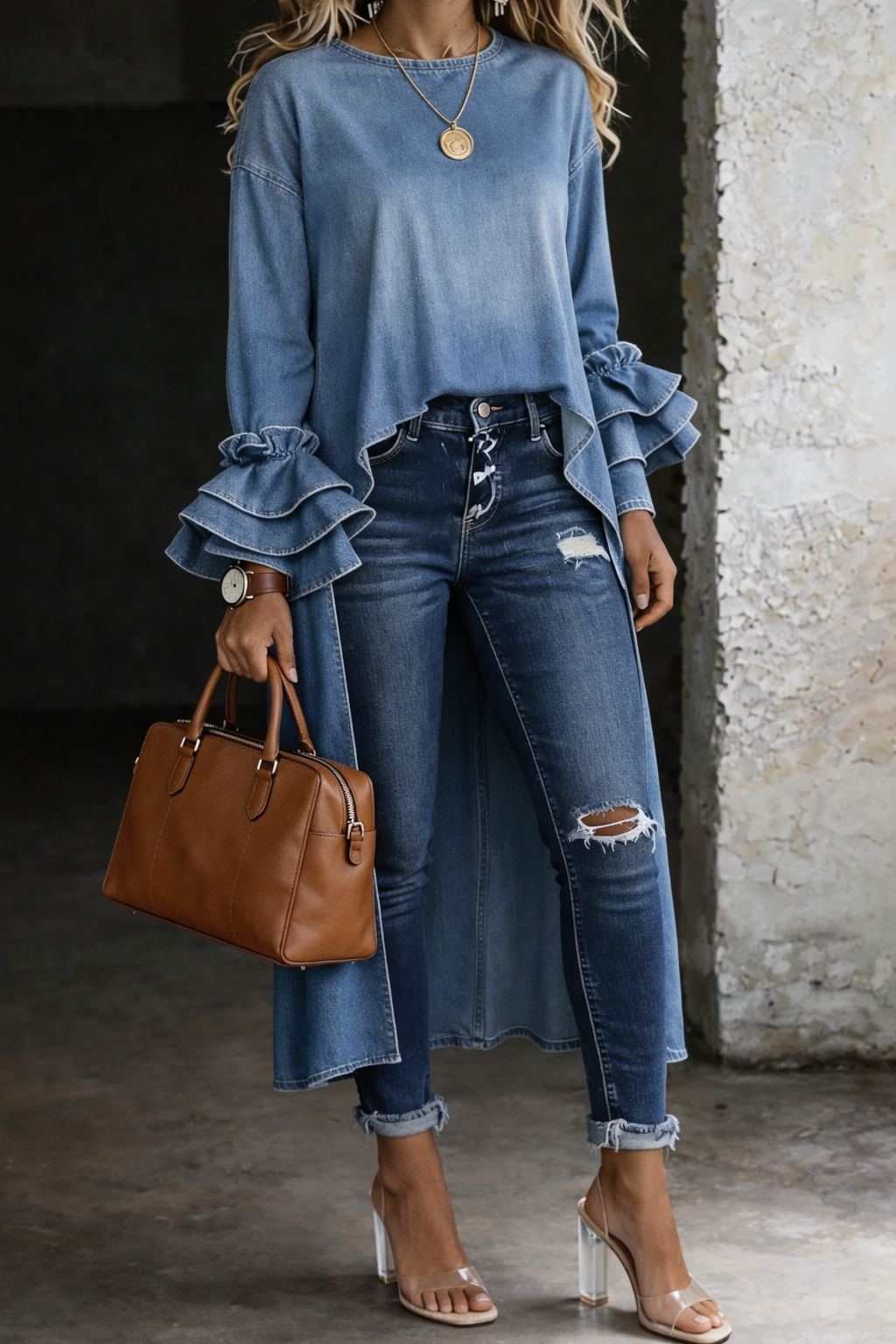 Karen | Langes Maxikleid aus weichem gewaschenem Vintage-Denim