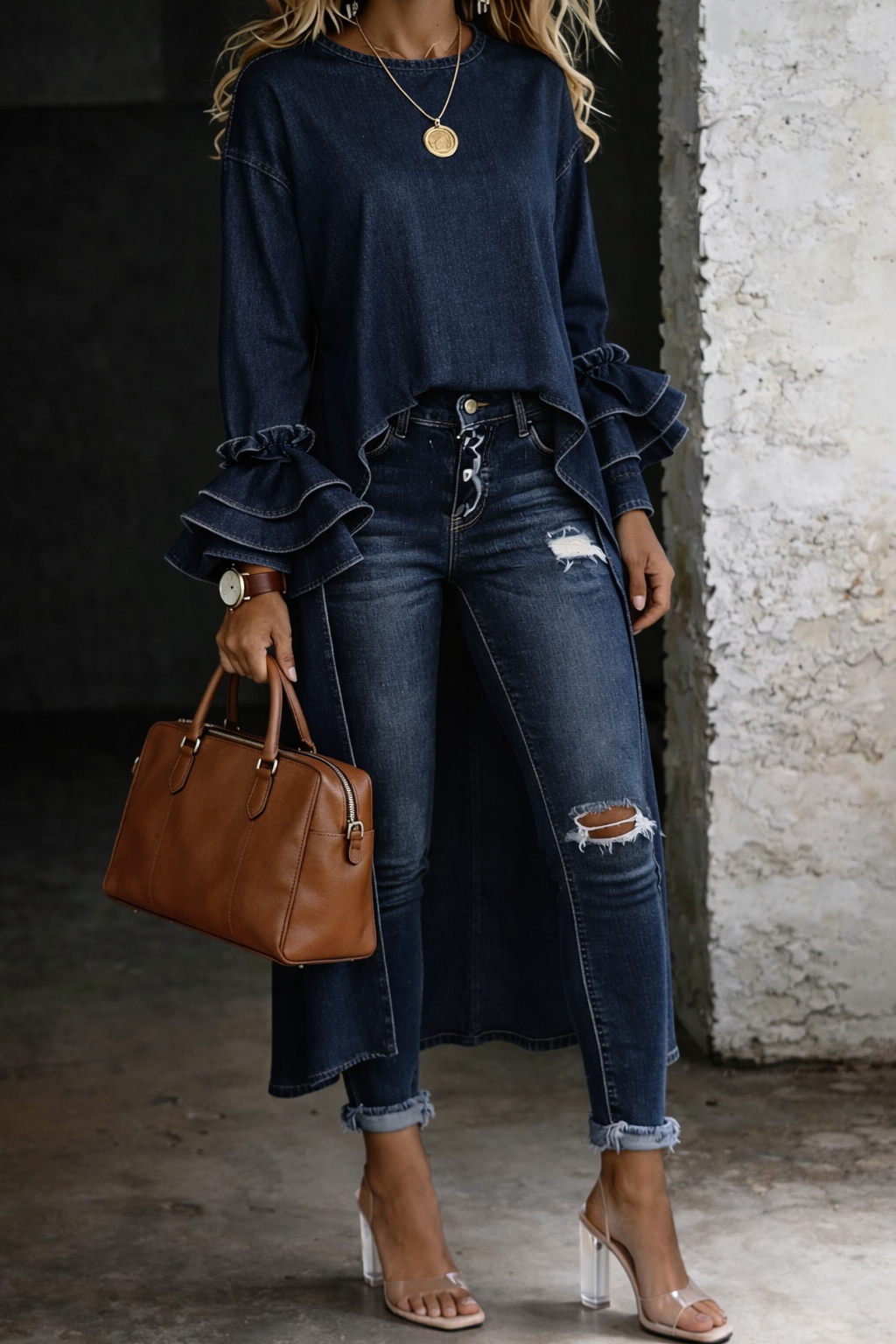 Karen | Langes Maxikleid aus weichem gewaschenem Vintage-Denim