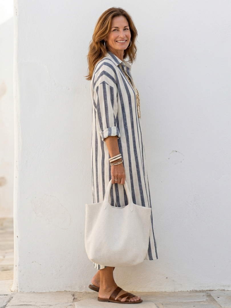 Naomi | Langärmliges Gestreiftes Maxikleid