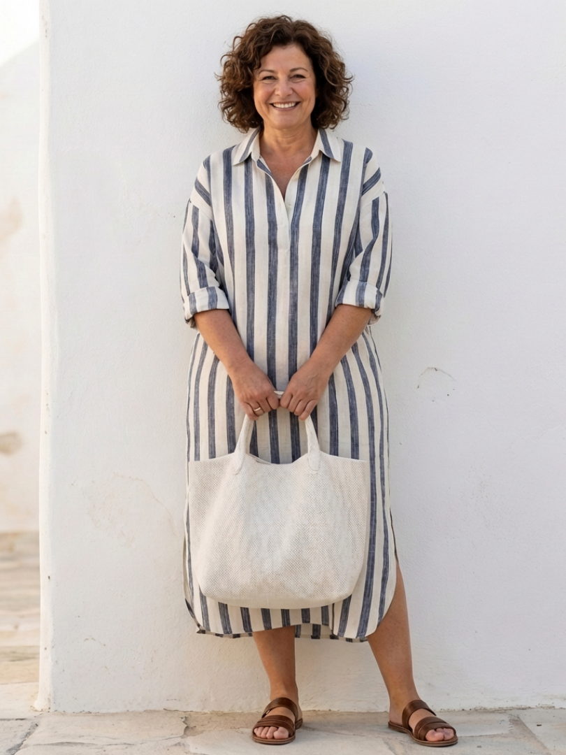 Naomi | Langärmliges Gestreiftes Maxikleid