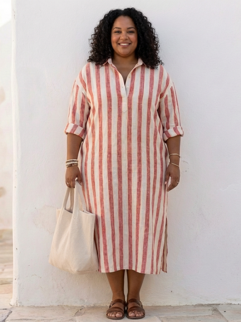 Naomi | Langärmliges Gestreiftes Maxikleid
