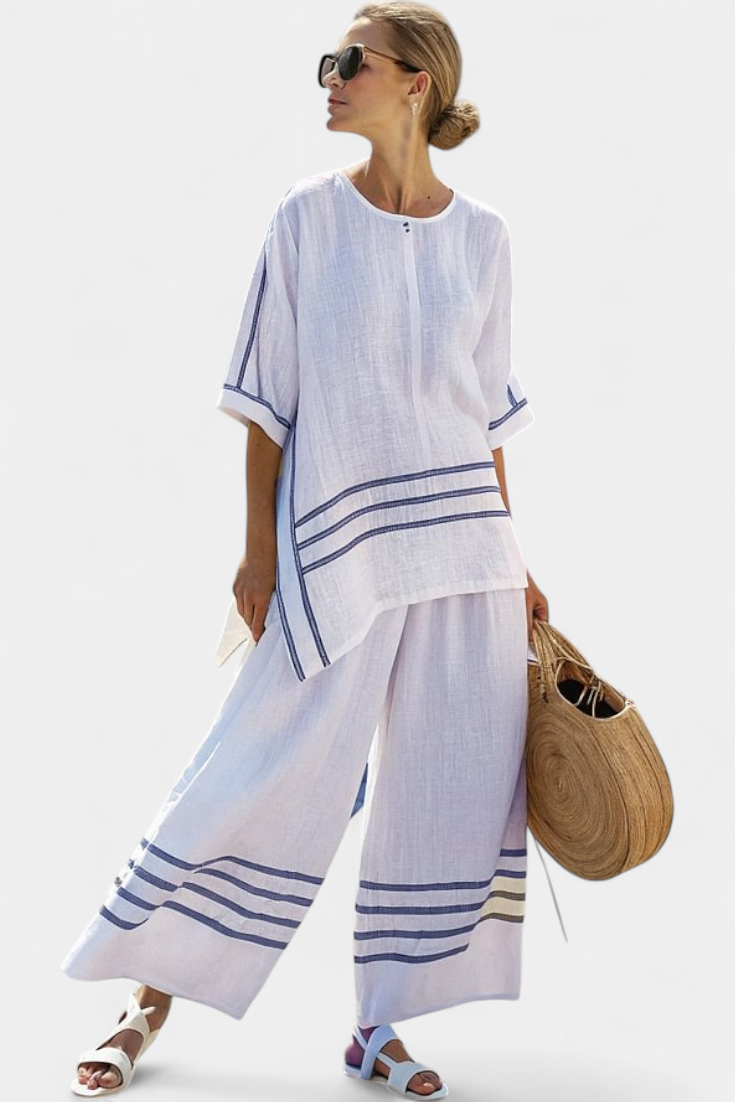 Roos – Raffiniertes Asymmetrisches Gestreiftes Top & Auffällige Hose