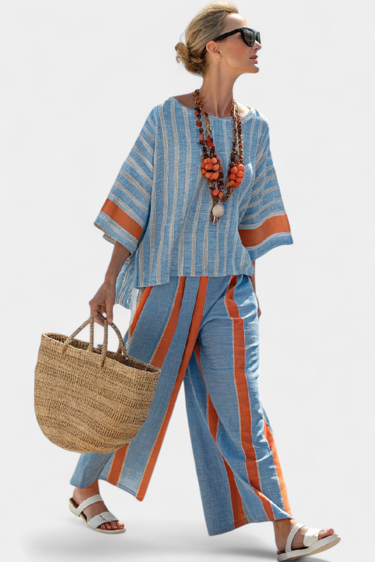 Elise – Raffiniertes Terrakotta Gestreiftes Top & Hose