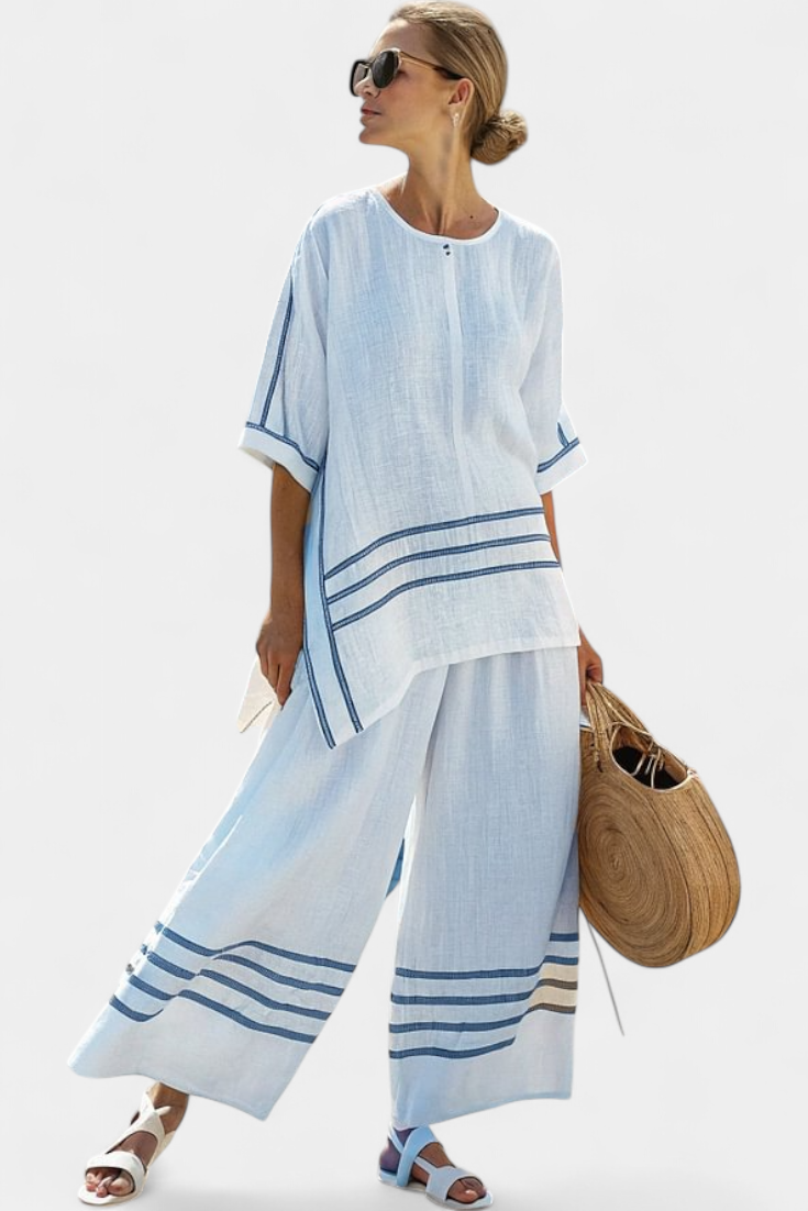 Roos – Raffiniertes Asymmetrisches Gestreiftes Top & Auffällige Hose