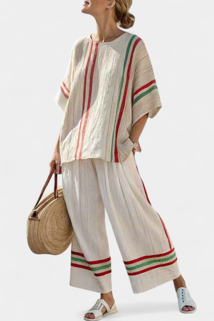 Bente – Bequeme Boho-Print Bluse & Locker Fallende Hose