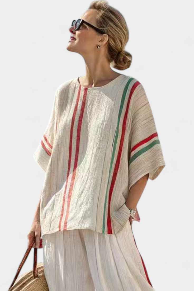 Bente – Bequeme Boho-Print Bluse & Locker Fallende Hose