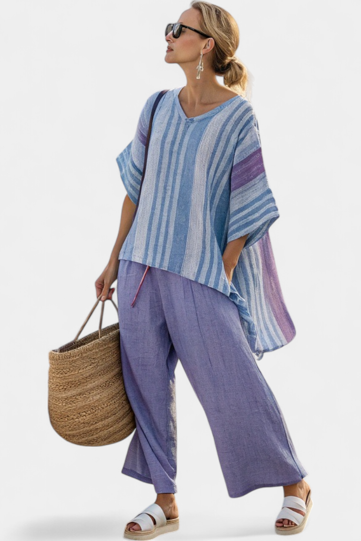 Demi – Elegantes Lavendel- & Himmelblaues Top & Hose